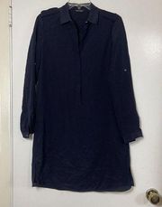 Massimo Dutti Navy Blue Button front Mulberry silk tunic blouse shirt size US 4