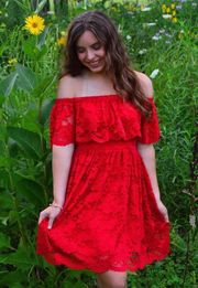 Red Lace Off The Shoulder Dress