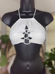 Victoria's Secret White Crochet Lace Halter Swim Bikini Top Size Small