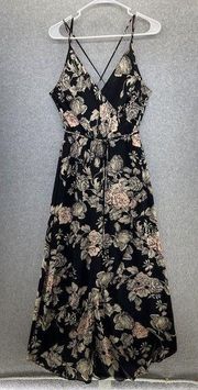 ASTR  Women's High Low Dress Black Floral Sleeveless Sweetheart Small Backless