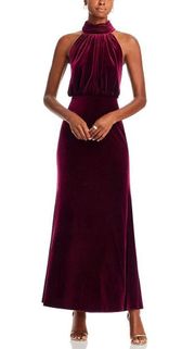 NWT Eliza J Mock Neck Sleeveless Velvet Blouson Gown Wine