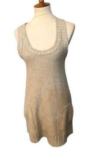 Rubbish vintage beige knitted raceback tank dress with front pockets