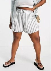 Womens Striped Linen Paper bag Waist High Rise Shorts  M Beach Vacay