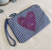 Old Navy Zipper Pouch Blue White Stripe with Heart