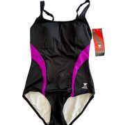 TYR DuraFast Solid Splice Scoop Neck ControlFit 1pc Swimsuit PURPLE Black Size 8