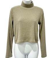 Wilfred Free Sage Green Rib Knit Turtleneck Cropped Sweater size M Minimalist