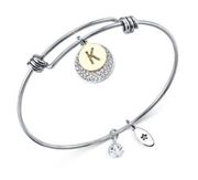 Unwritten Pave Initial K Disc Bangle Bracelet in Silver MSRP $55 NWT