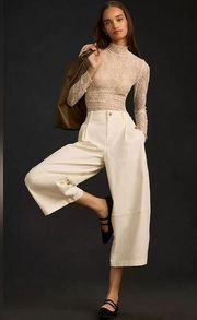 NWT   Pleated Barrel-Leg Chino Pants White color Size 4