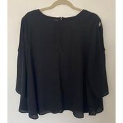 Attention Black Cold Shoulder Light Weight 3/4 Sleeve Blouse Sz XXL