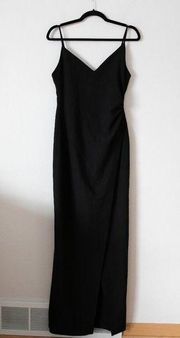 Black Halo Eve Size 10 Bowery Gown Maxi Dress Black Crepe Ruched Side Sleeveless