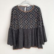 THML Anthropologie Top Boho Flair Sleeve Geometric Jacquard Size Medium