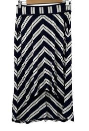 Michael Stars Navy Blue & White Diagonal Striped High Low Skirt Size M