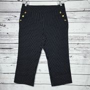 Roz & Ali Size 16 Navy Blue & White Nautical Stripe Pull-On Capri Pants