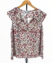 Collective Concepts Britt Floral Ruffle Short Sleeve Top Blouse size Small NWT