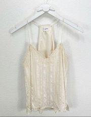 Cami NYC The Racer Metallic Stripe Ivory Silk Lace Tank Top Camisole XS