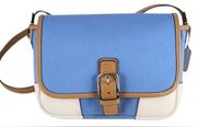 Coach  | Buckle Flap Over Blue/White/Tan Cotton/Leather Cross Body Bag