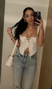 White Lace Up Top