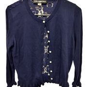 Karl lagerfeld blue button down lace cardigan size small