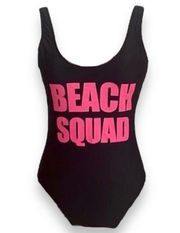 California Sunshine Beach Squad One Piece Black with Hot Pink Letters Size Large