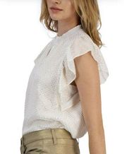 TOMMY Hilfiger Mock neckline ruffle Flutter Sleeve top MEDIUM pin dots off white