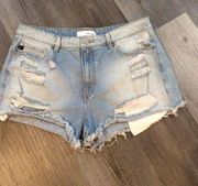 KanCan Distressed Denim High Rise Cut Off Shorts Size 15/31" Cotton Color Thread