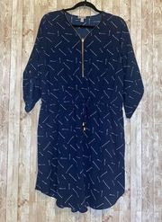 NWT Women's J for Justify Navy-blue White Arrow Gold Zipper Dress Size 2X