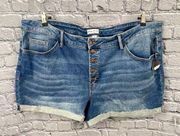 Ava & Viv Shorts Mid Rise Midi Blue Denim 5 Pockets Button Fly Stretch 26W