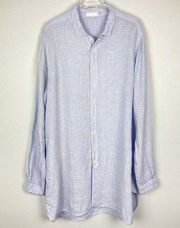 CP Shades Shirtdress Large 100% Linen Blue Chambray‎ Stripe Button Up Coastal L