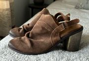 Naughty Monkey Women's 9.5 Arizona Sling Back Suede Leather Heels Brown Boho