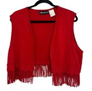 Vintage Sag Harbor Dress Red Cropped Knit Fringe Vest - Size L