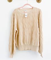 Boutique Cream Textured Stripe Balloon Sleeve Sweater