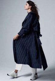 Free People We The Free Melia Mac Navy White Striped Coat Trench Jacket Med NWT