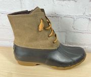 Sperry Womens Duck Boots Sz 7.5 Rain Winter Olive Green Lace & Zip Up STS99729