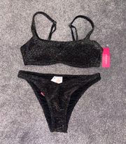 BNWT Xhiliration black multicolor glitter padded extra cheeky bikini set S/M 🖤