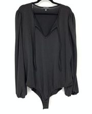 Curvy Sense Bodysuit Women's Size 4X Long Sleeve Solid Black Tie Front NWOT