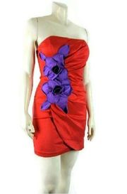 Orange Purple Tube Detailed Flower Dress Sz 9