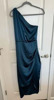 One Shoulder Braided Teal Formal Gown