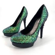 Rachel Roy Women's Keendan Sparkle Glitter Platform Pump Heels Green Size 7.5M