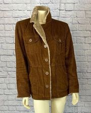 Vintage Y2K Esprit Corduroy Jacket with faux fur and quilted lining size Large