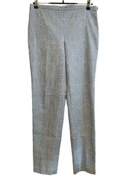 J. McLaughlin Blue Paisley Jacquard Ankle Pants Size 6 Tapered Textured Stretch