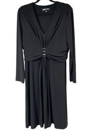 Jones New York Black V Neck Long Sleeve Dress