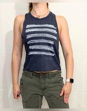 Abercrombie & Fitch Open Back "Anonymous" Graphic Crop Tank - Navy - XS