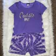 Charlotte Russe Pink and Purple Cuddle Me Tie Dye Print Pajama Set