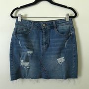 Black Label CEST Toi Womens Distressed Denim Mini Skirt Size Medium Raw‎ Hem