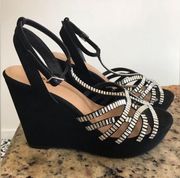 Torrid black velvet platform heel with ankle strap silver accent