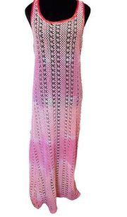 NEW Honey Punch Coral Reef Pink Crochet Sleeveless Boho Beach Coastal Maxi Dress