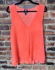 Bobeau Coral Orange Knit Chiffon V-Neck Tank Top Women's Size Large