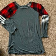 Magic Fit Buffalo Plaid 3/4 Sleeve Color Block Shirt - MEDIUM