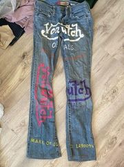 hand painted  logo graphic jeans