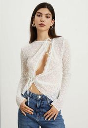 NWT Commense Floral White Lace Tied Blouse (Size L)